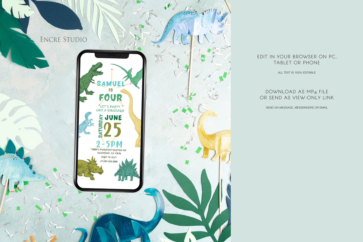 Dinosaur Birthday Invitation, an Invitation Template by Encre Studio (Photo 2 of 5)