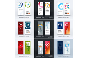 Business vector set of modern roll up banner stand design with colourful artistic stroke