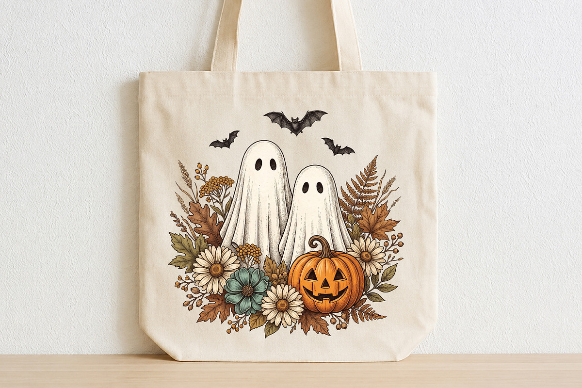 Vintage Boho Floral Ghost Pumpkin, a Seasonal Illustration by CraftArtStudio (Photo 2 of 4)