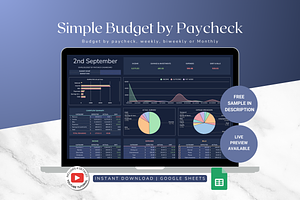Simple Paycheck Budget - Darkmode, a Templates & Theme by The Creative Plans co