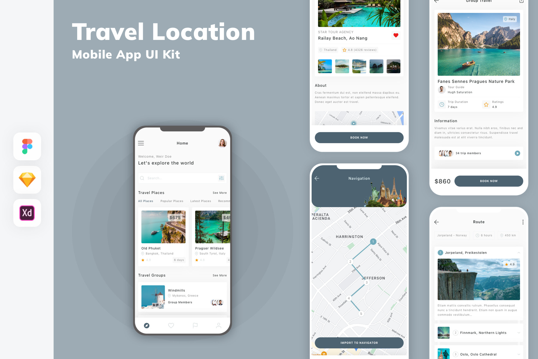 Travel Location Mobile App UI Kit, an UI Kit Template by uicube