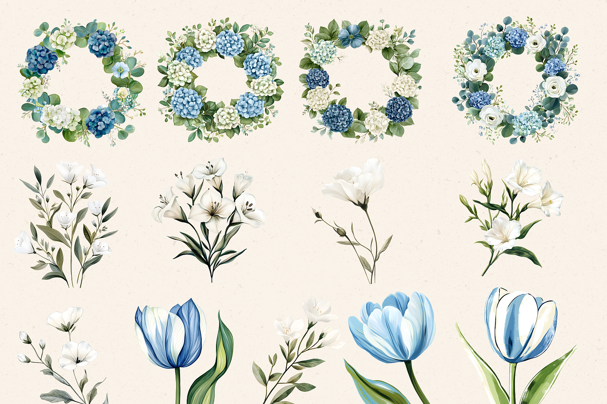 BLUE WHITE HYDRANGEA WEDDING PNG, a Decorative Illustration by Daring Digies (Photo 2 of 10)