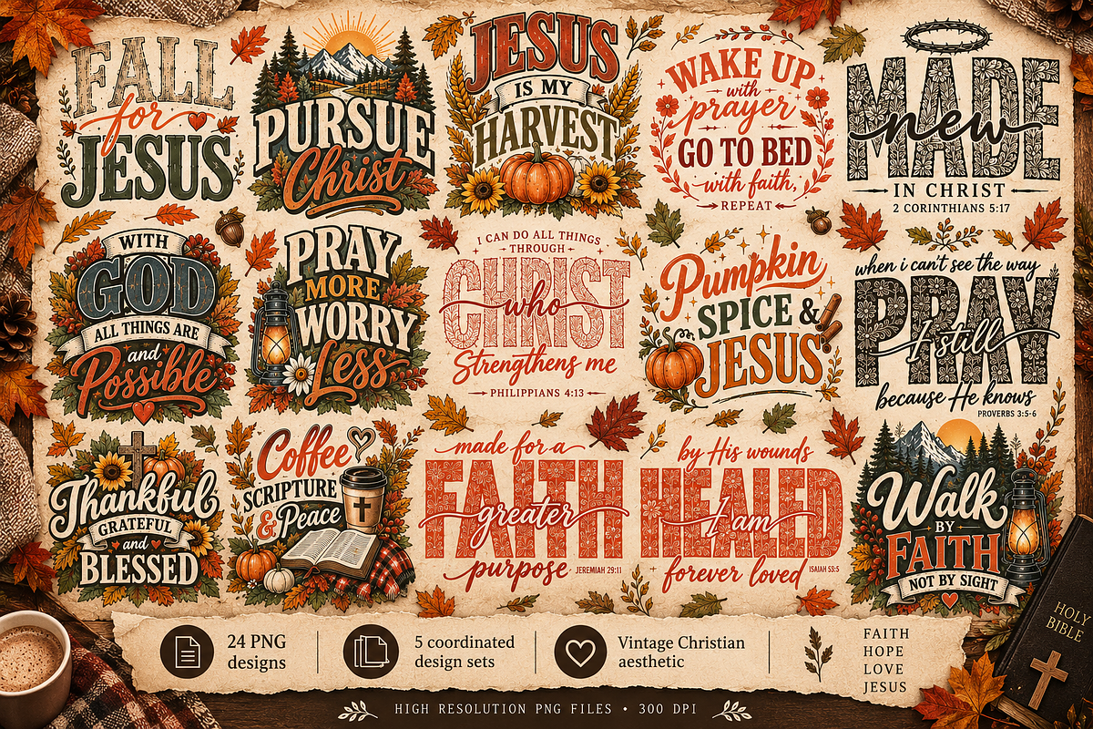 Fall Christian PNG Bundle 24 pics, a Decorative Illustration by ElDesignState (Photo 2 of 33)