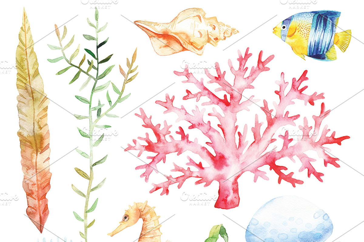 Watercolor Ocean set, an Object Illustration by artnLera (Photo 3 of 3)