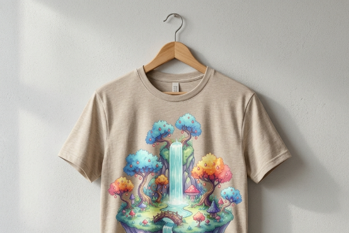 Fantasy Floating Island Art, a Shirt Mockup by Vector Stall (Photo 3 of 15)