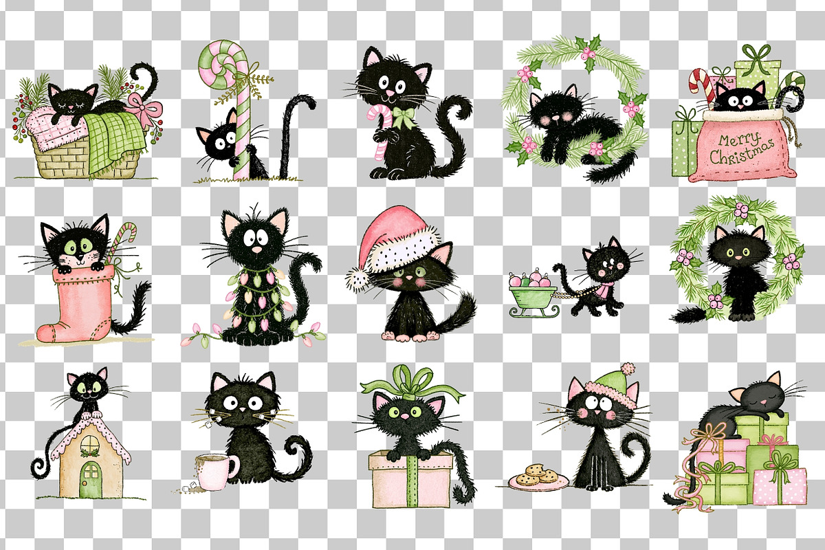 Christmas Cats PNG Clipart Bundle, a Seasonal Illustration by Nicolle's Colorful Art (Photo 3 of 6)