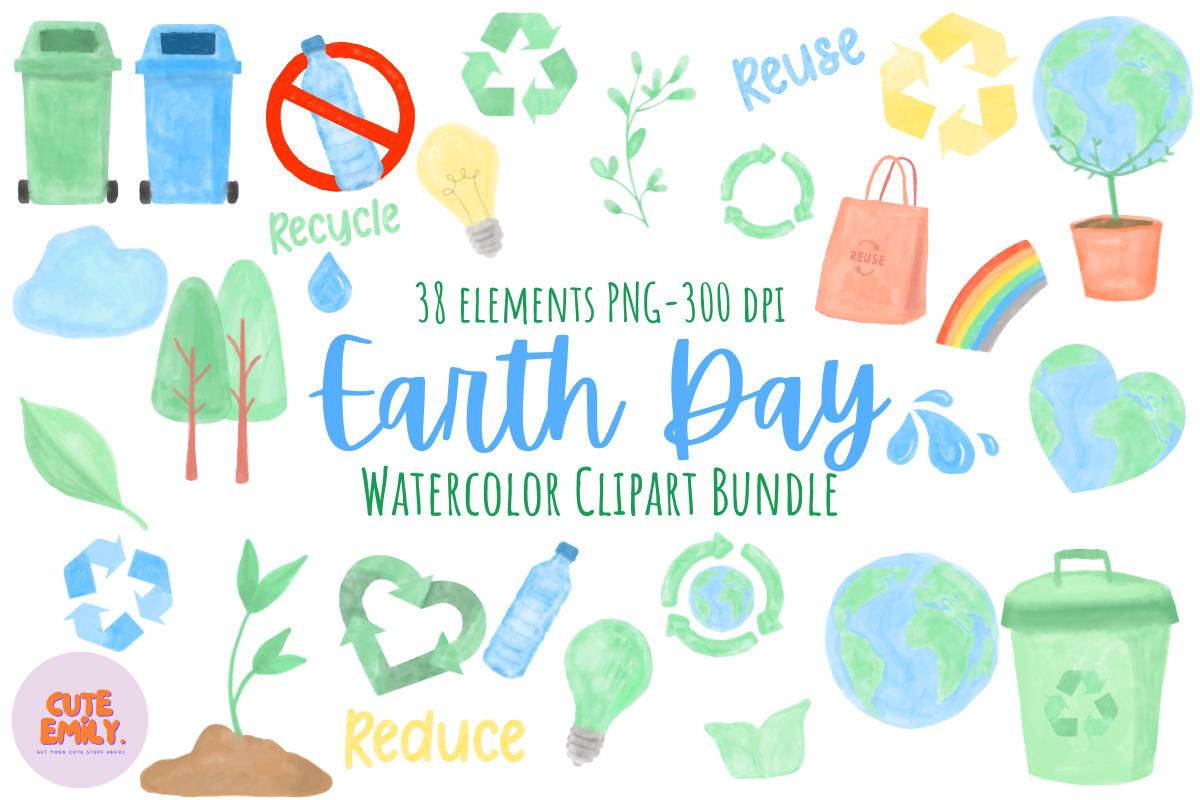 Watercolor Earth Day Clipart, An Illustration By Cuteemily