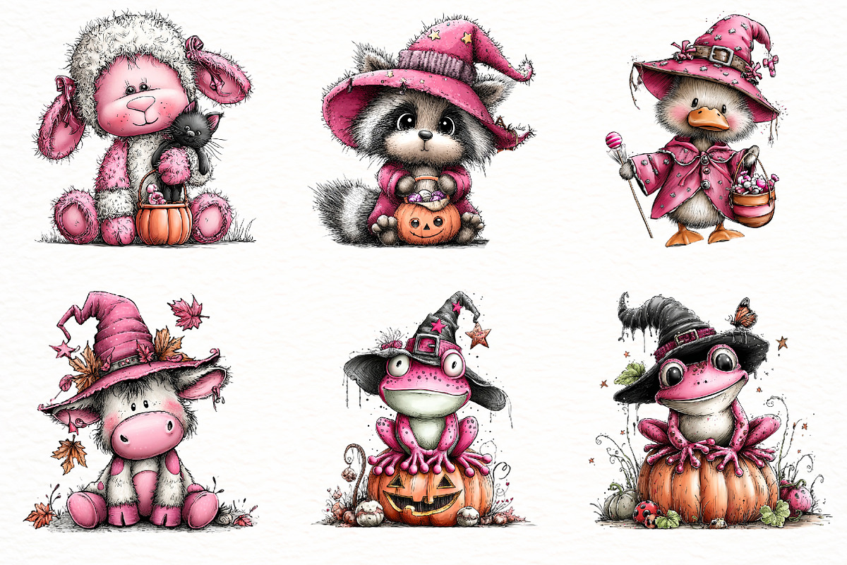 Whimsical Halloween Animals Clipart, a Seasonal Illustration by Designworld (Photo 2 of 10)