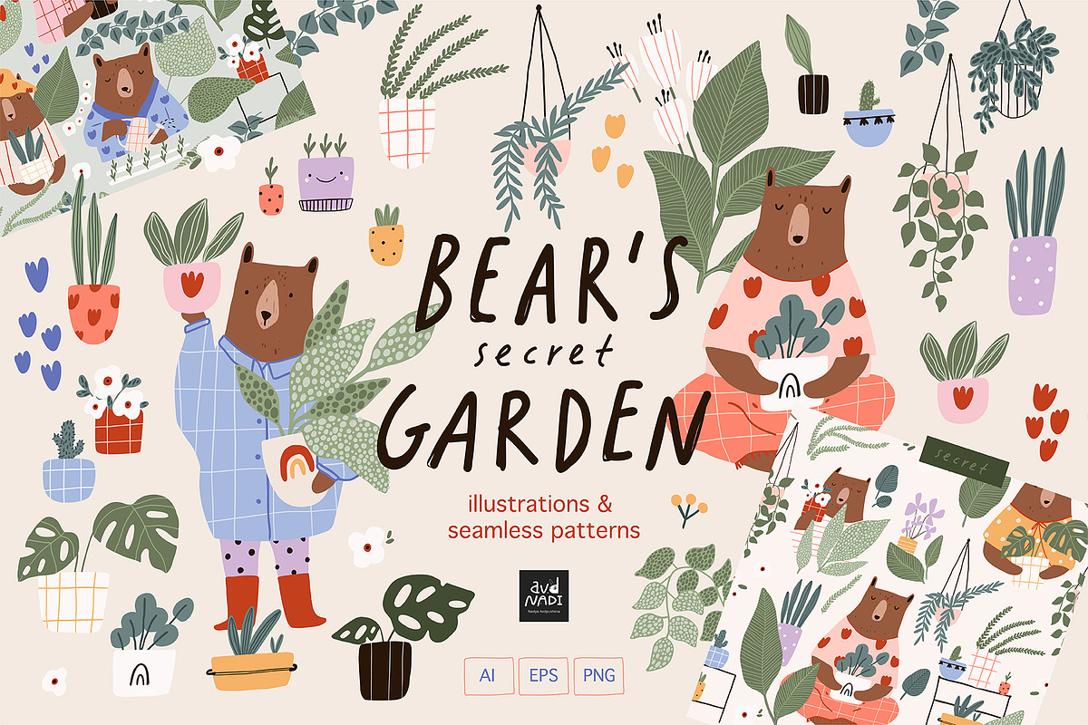 Bear’s Secret Garden - collection, an Animal Illustration by avdnadi (Photo 1 of 11)