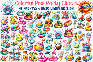 Colorful Pool Party Clipart, an Illustration by Sublimation Artist