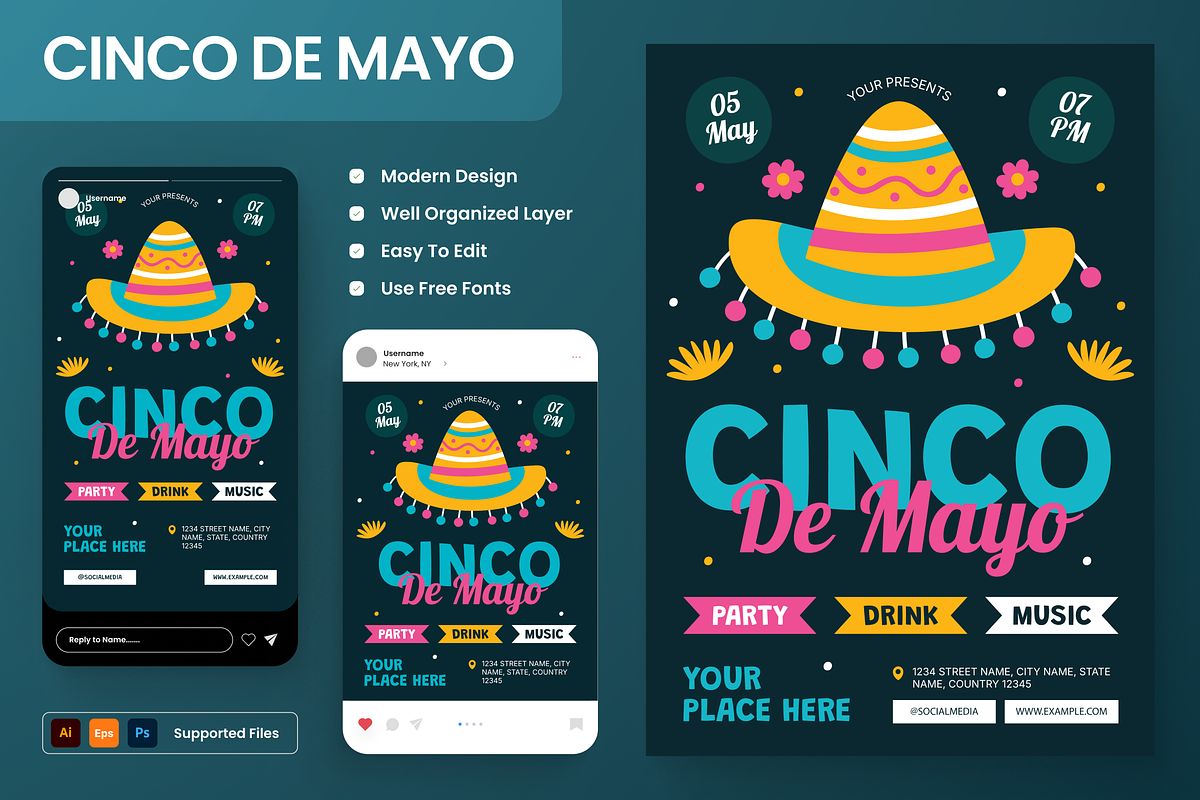 Cinco De Mayo Flyer Set, a Flyer Template by Annora Studio (Photo 1 of 6)