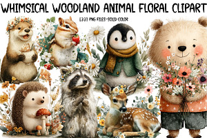 Whimsical Woodland Animal Floral Cli, an Illustration by Designworld