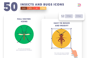 50 Insects And Bugs Icons