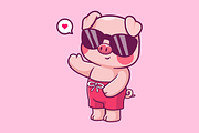 Cute Pig Summer Waving Hand, an Animal Illustration by Catalyst Labs (Thumbnail 2 of 3)