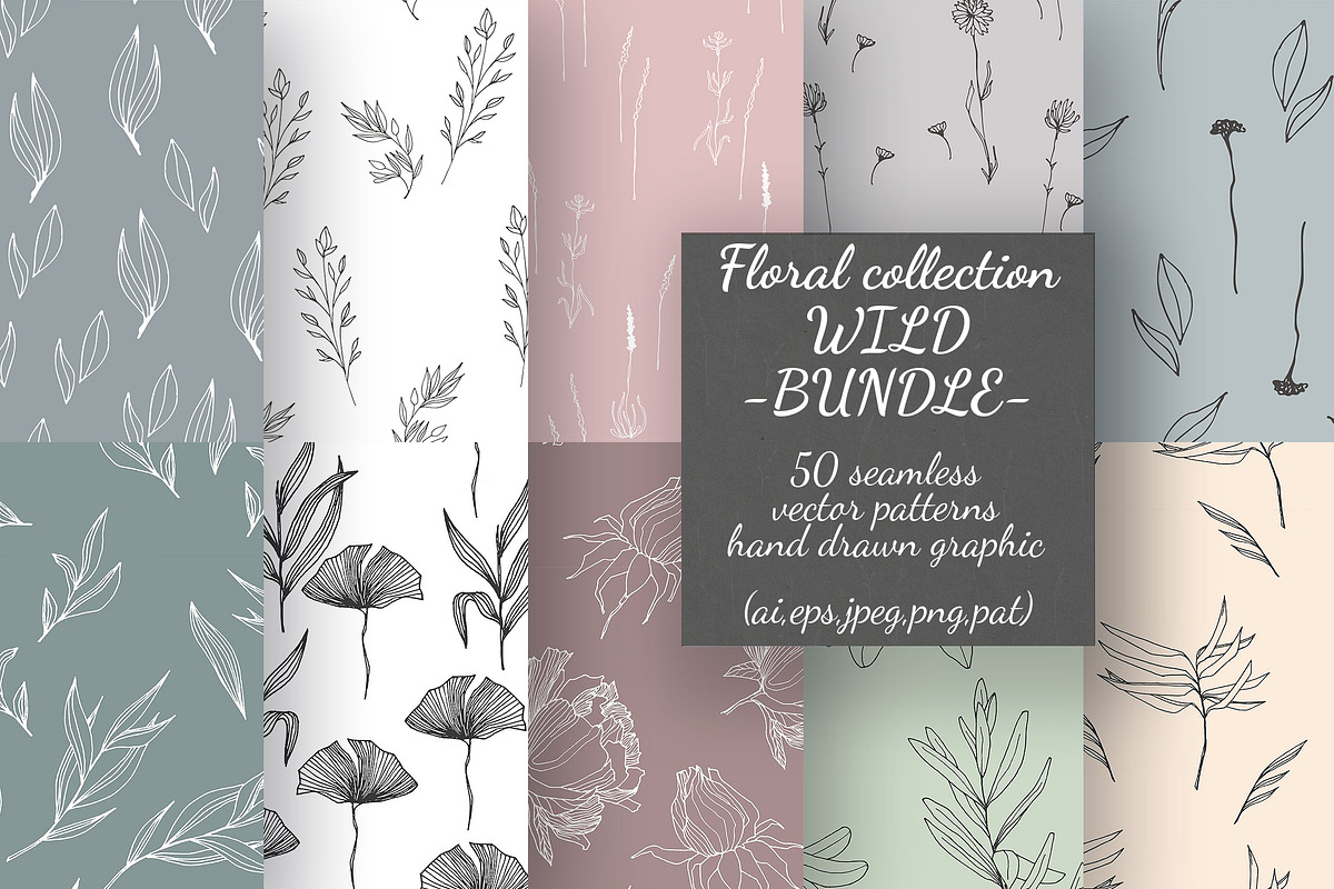 50 Wild flower patterns -Bundle-, a Pattern Graphic by CARROTDESIGN
