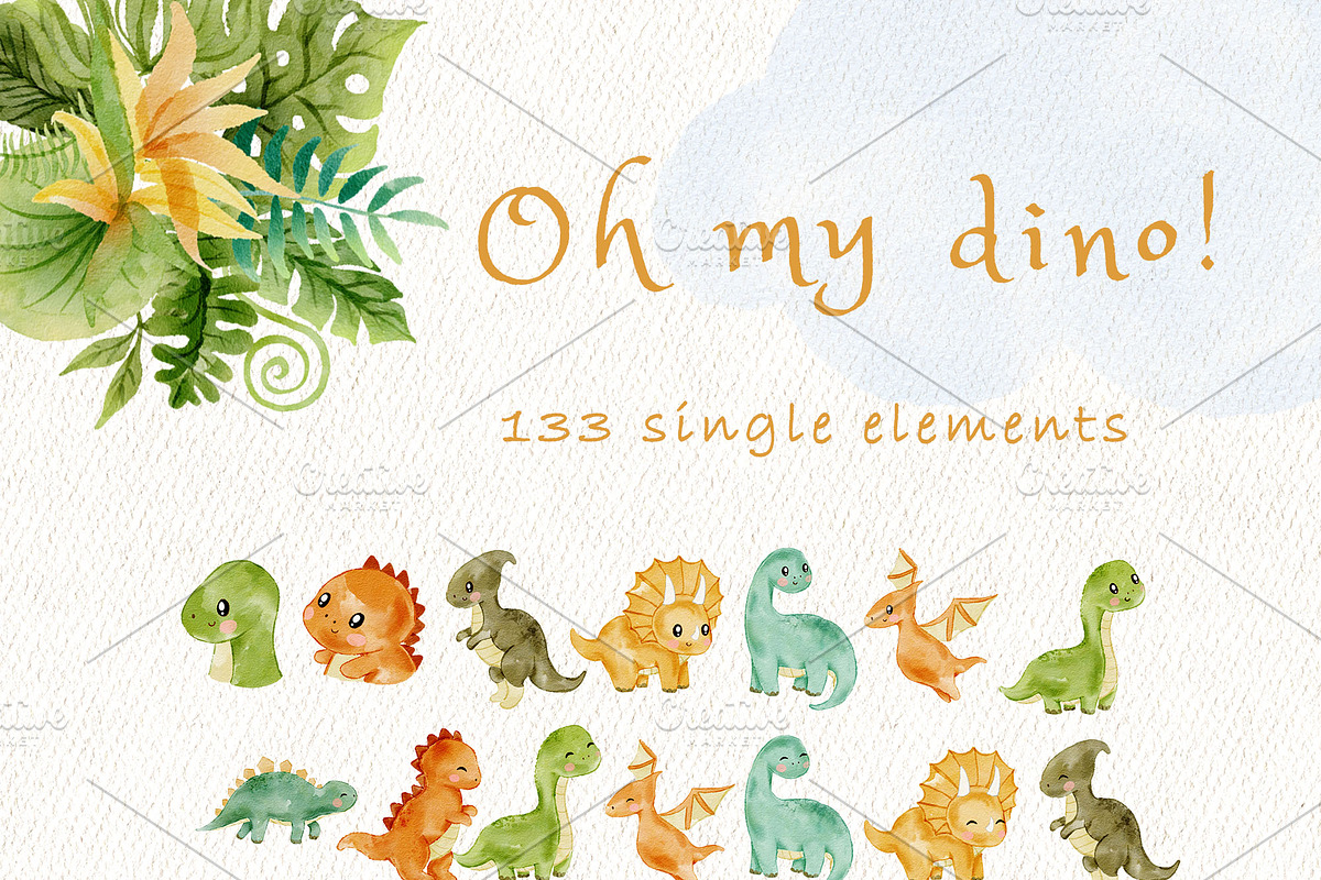 Baby dinosaur watercolour clipart, an Animal Illustration by heyiamalice (Photo 7 of 13)