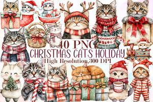 Christmas Cats Holiday Cats Set, an Illustration by Sublimation Artist
