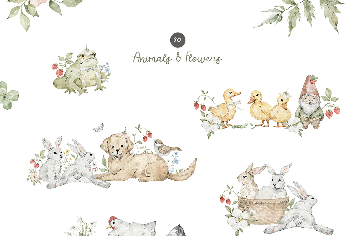 Spring Garden. Watercolor clipart, a Decorative Illustration by Kreker Kate (Photo 3 of 12)