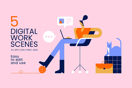 Digital Work Scenes, a Work Illustration by Léo Alexandre