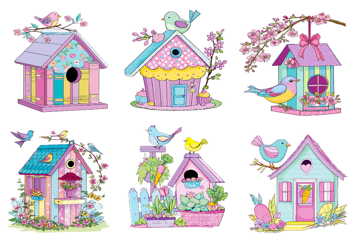 Whimsical Spring Birdhouse Clipart, an Illustration by Dream Creation (Photo 2 of 7)