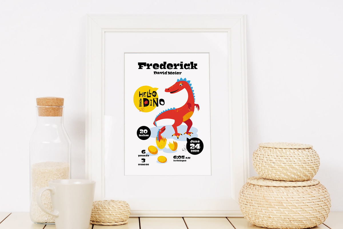 Dino – Birth Announcement Template, a Poster Template by Pia Kolle (Photo 3 of 4)