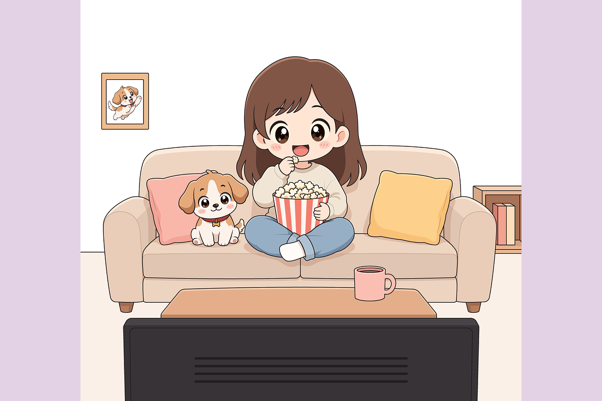 Girl Watching TV with Her Puppy, a Person Illustration by Artpon Illustration (Photo 2 of 3)