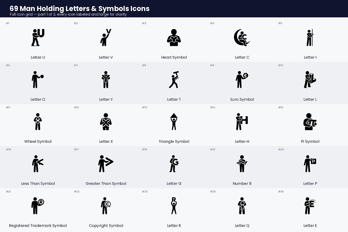 Man Holding Letters & Symbols Icons, a Solid Icon by Symbolic Language (Photo 2 of 5)