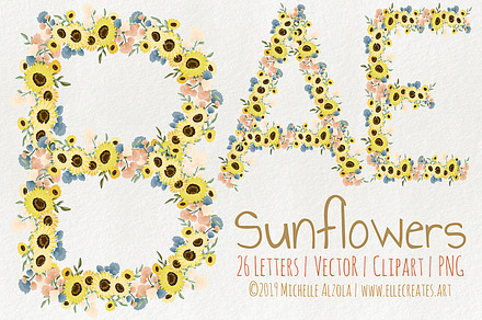 Sunflowers LETTERS Vector & Clipart