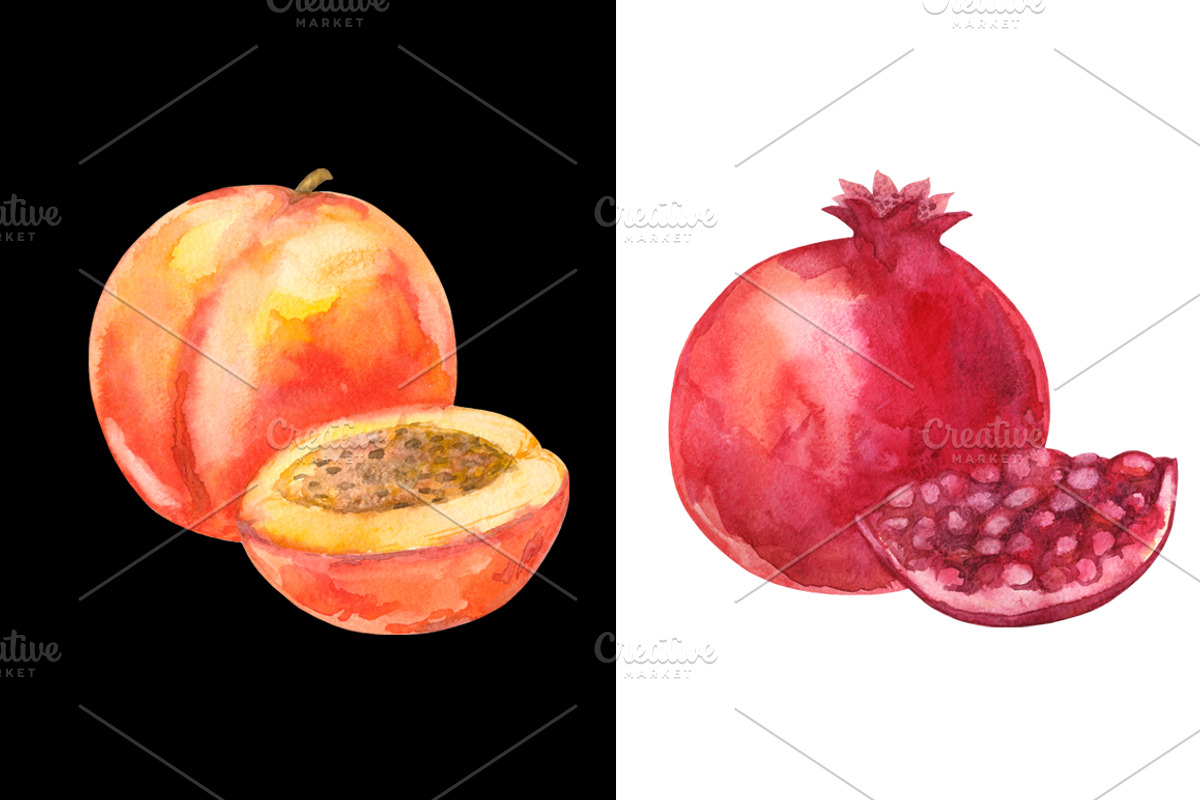 Watercolor set fruits and berries, a Food Illustration by Color_Brush (Photo 8 of 12)