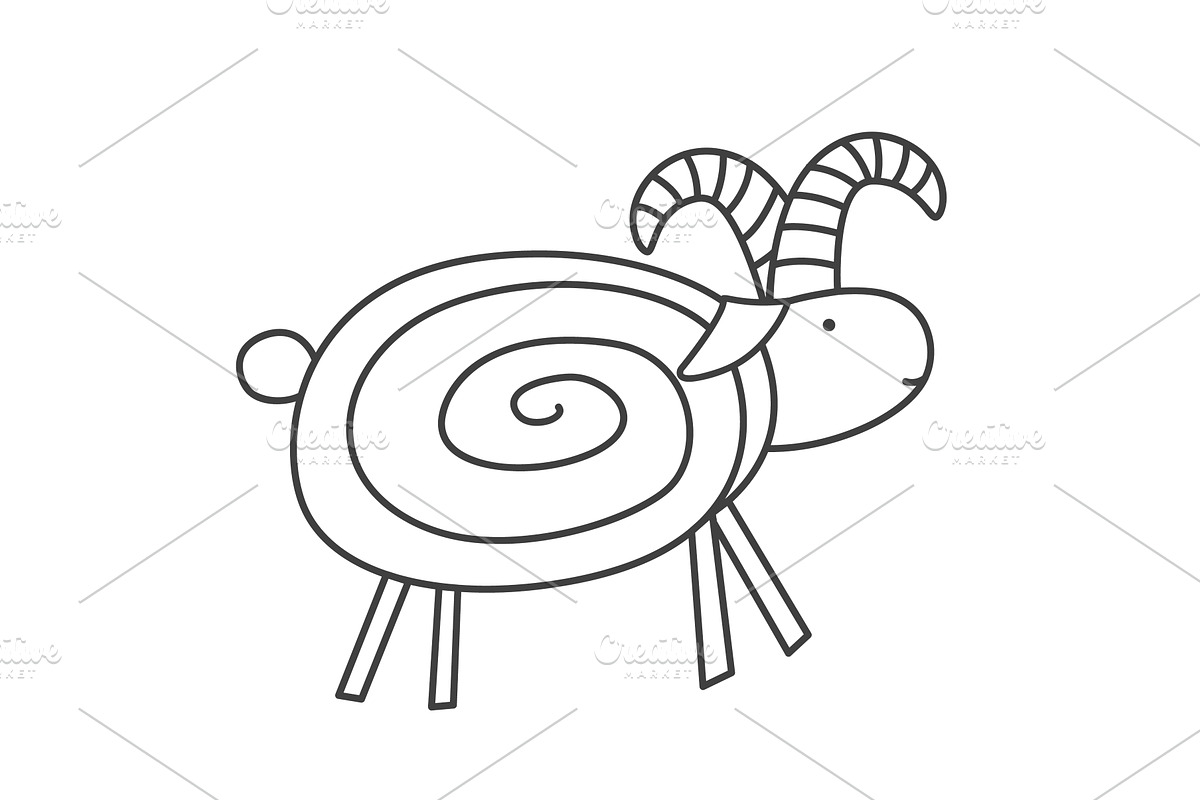 Abstract ram or goat sheep linear, an Object Illustration by Toltemara
