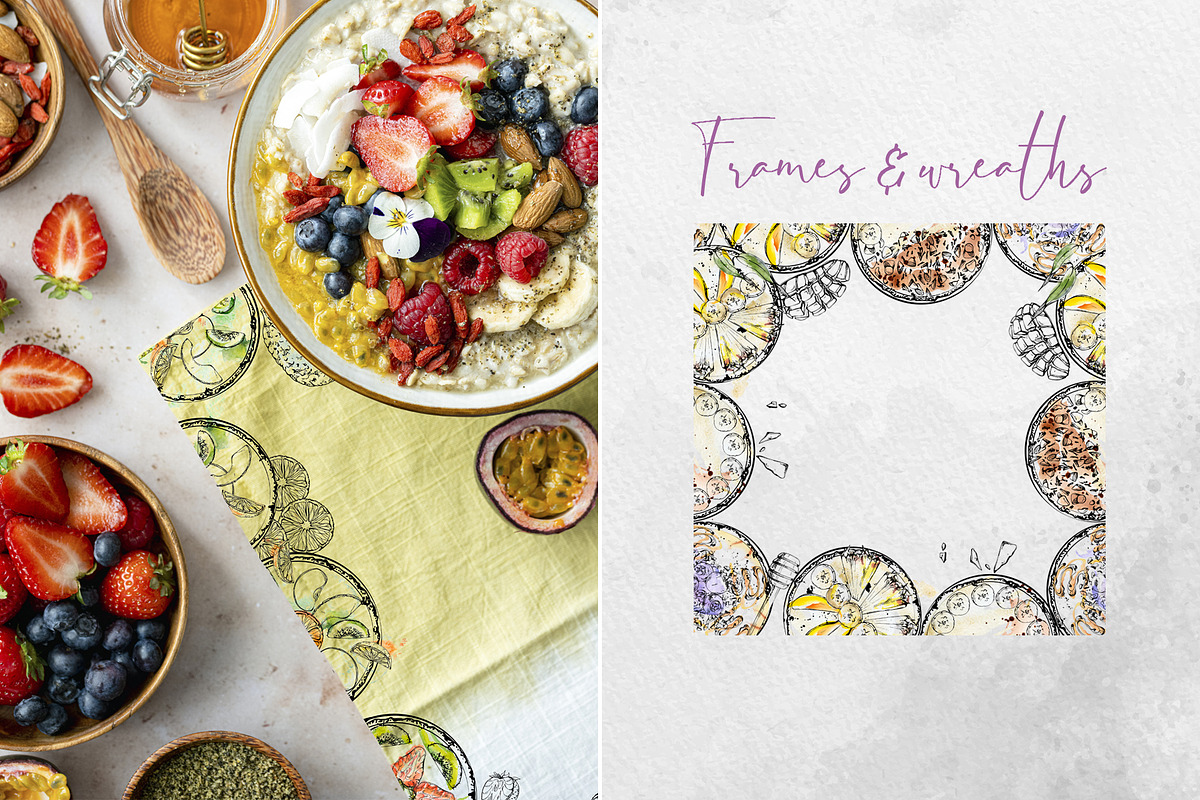 Smoothie bowls. Watercolor & ink art, a Food Illustration by MsFlaffy (Photo 11 of 19)