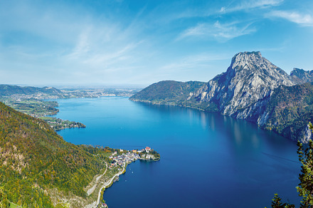 Peaceful autumn Alps mountain Traunsee lake view from Kleiner So, a Nature Photo by YuriyB