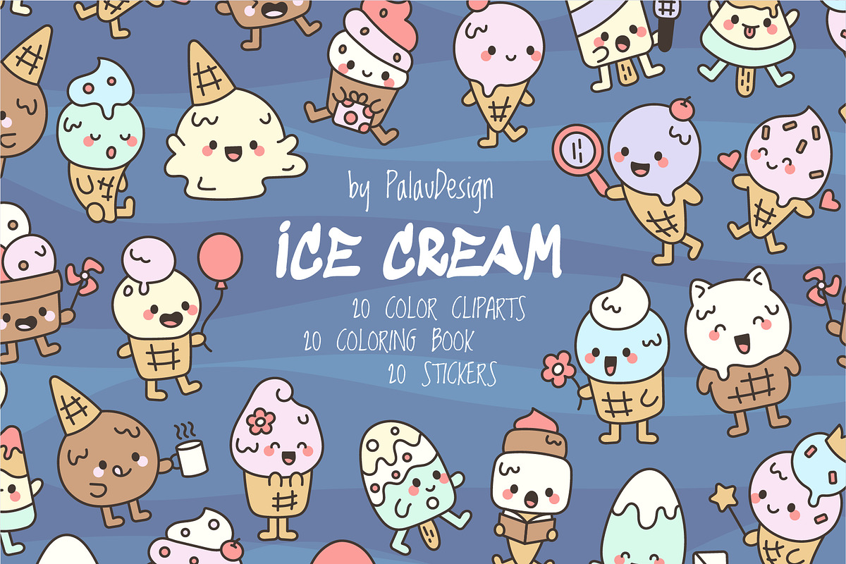 Cute Ice Cream Clipart, a Food Illustration by Palau (Photo 1 of 10)