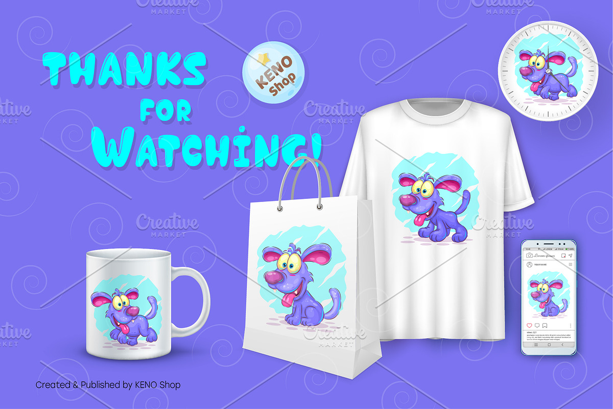 Set cartoon Blue puppy. Tshirt, PNG., an Animal Illustration by KENO Mascots (Photo 4 of 4)