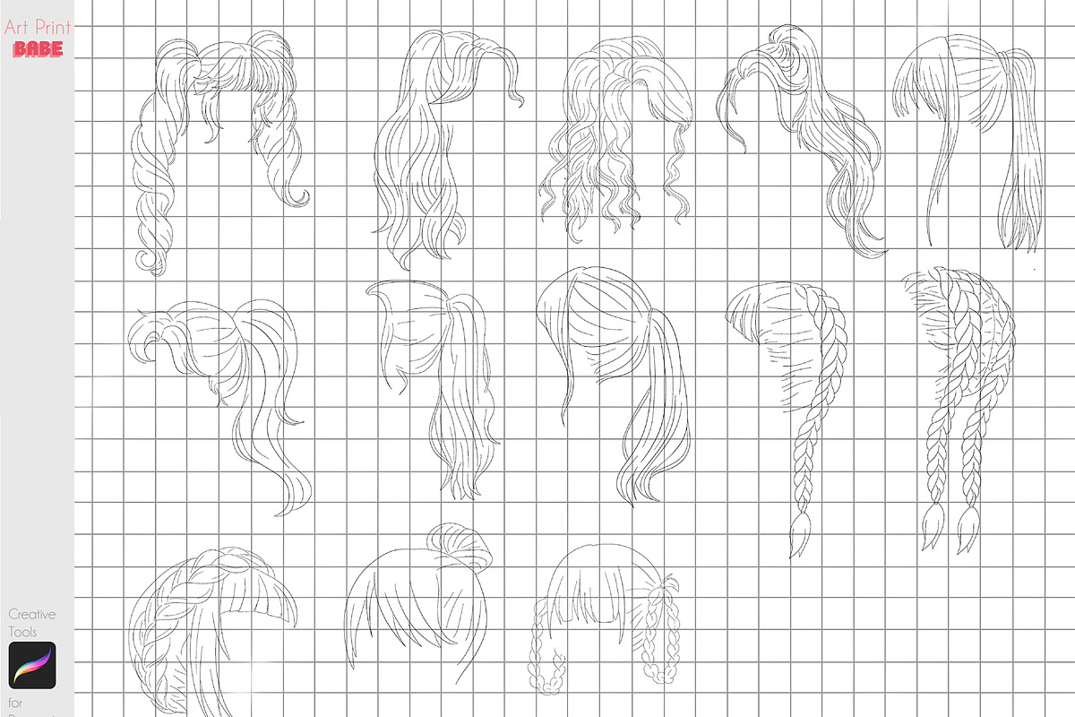 Procreate Hair Styles Anime Chibi, a Brush Add-On by ArtPrintBabe (Photo 7 of 14)
