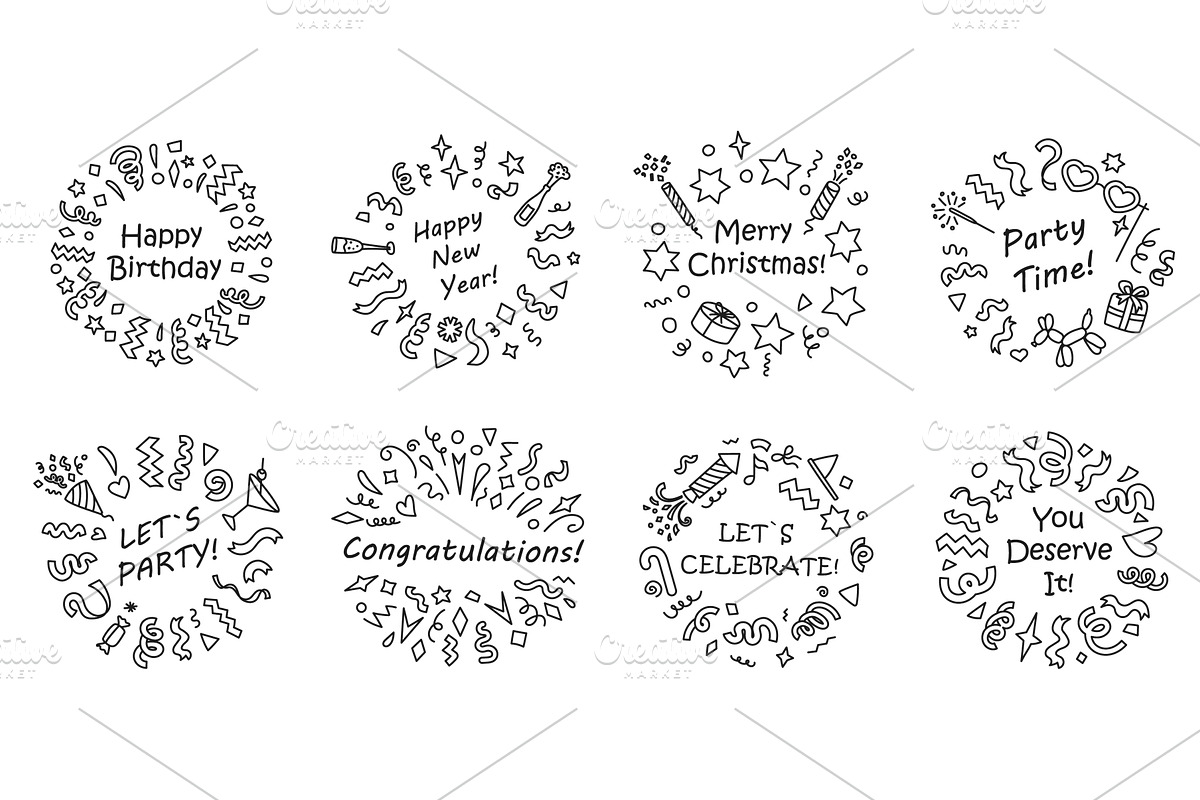 Celebration doodle frames, an Object Illustration by winwin.art