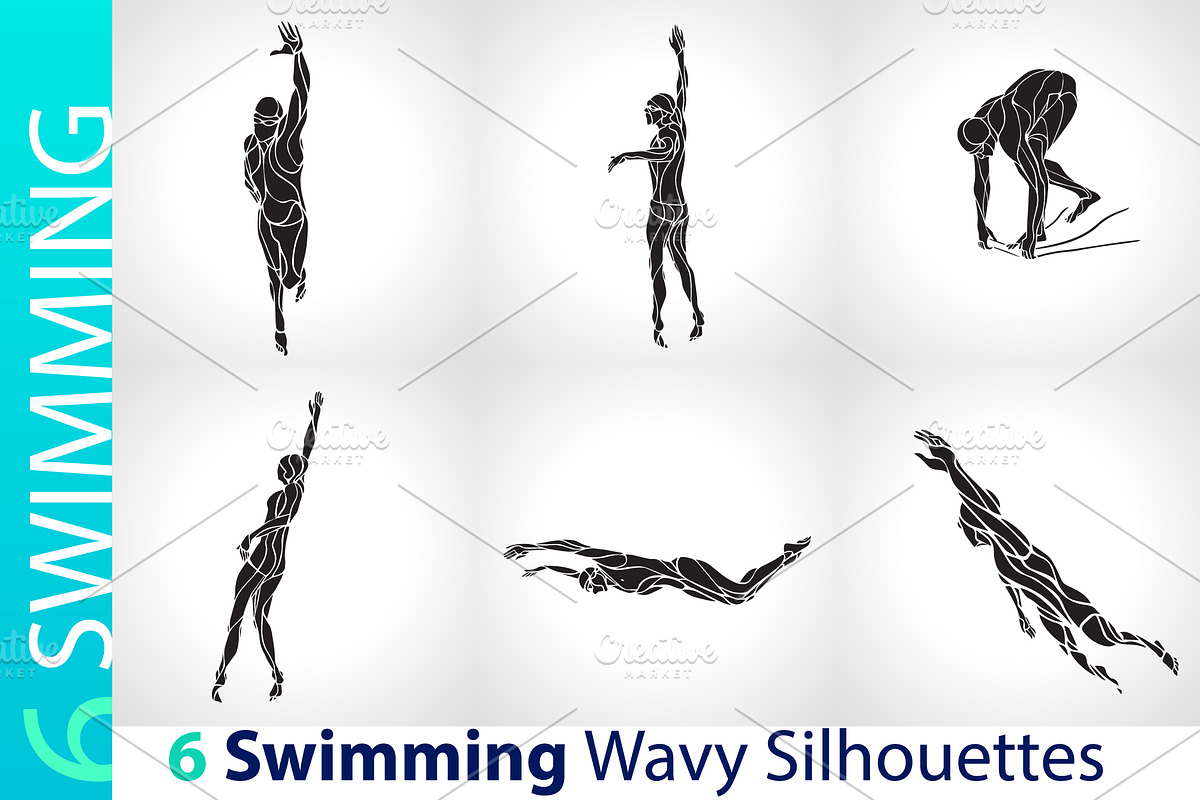 Swimmers swimming set, a Healthcare Illustration by Kluva's Wavy Silhouettes (Photo 1 of 2)