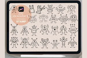 200 Cute monster brush stamp v.2