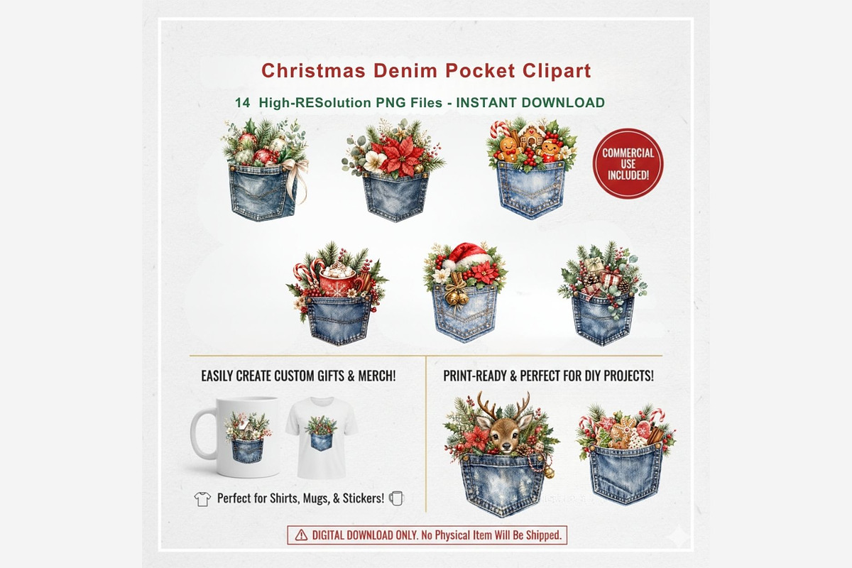Christmas Denim Pocket Clipart, a Seasonal Illustration by Tanya Kart (Photo 7 of 9)