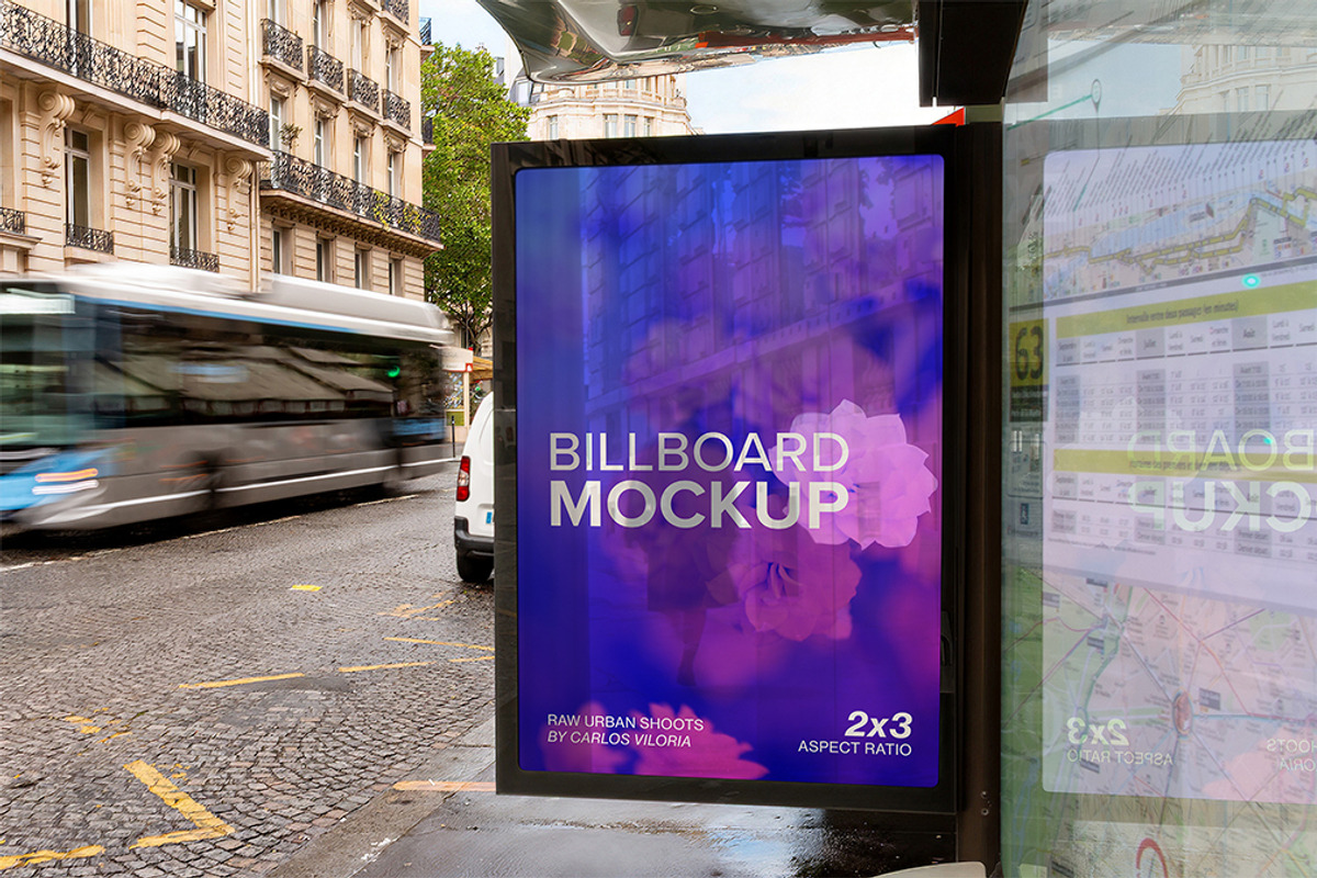 Paris Bus Stop Billboard Mockup, an Advertising Mockup by Mockups by Carlos Viloria (Photo 3 of 4)