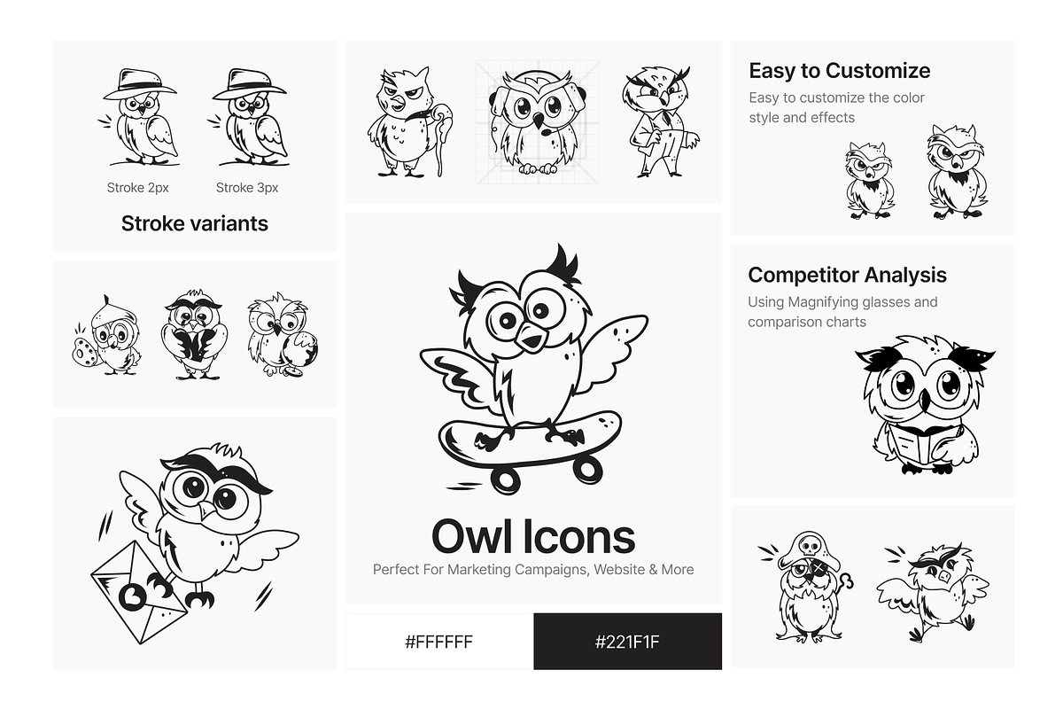 Owl Icon Set, a Solid Icon by Prosymbols (Photo 4 of 6)