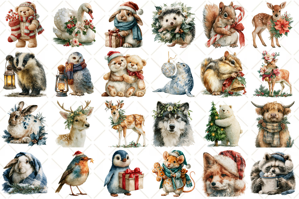 Watercolor Christmas Winter Animals, a Seasonal Illustration by Black Bird Studio (Photo 2 of 7)