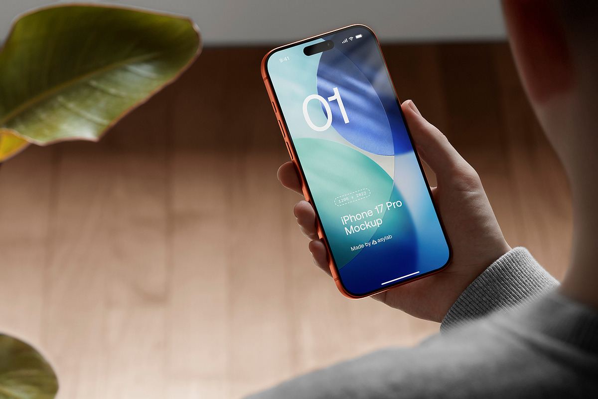 24 iPhone 17 Pro in Hand Mockups, an iPhone Mockup by Asylab (Photo 91 of 107)