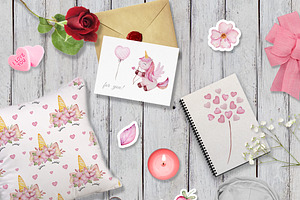 Watercolor Valentine Unicorn Clipart