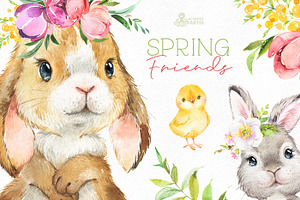 Spring Friends. Watercolor Set