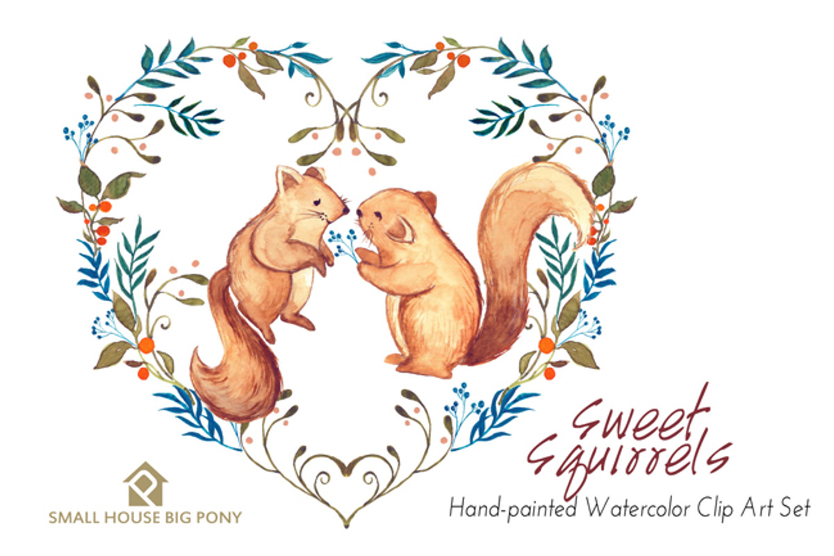 Sweet Squirrels -Huge Watercolor Set, an Animal Illustration by SmallHouseBigPony (Photo 6 of 14)