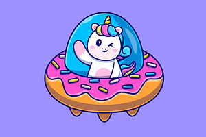 Cute Unicorn Flight With Donut UFO