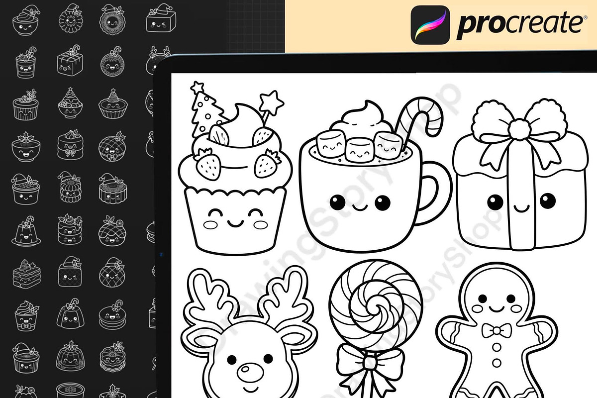 Christmas Kawaii Dessert Procreate, a Brush Add-On by DrawingStoryShop (Photo 6 of 6)