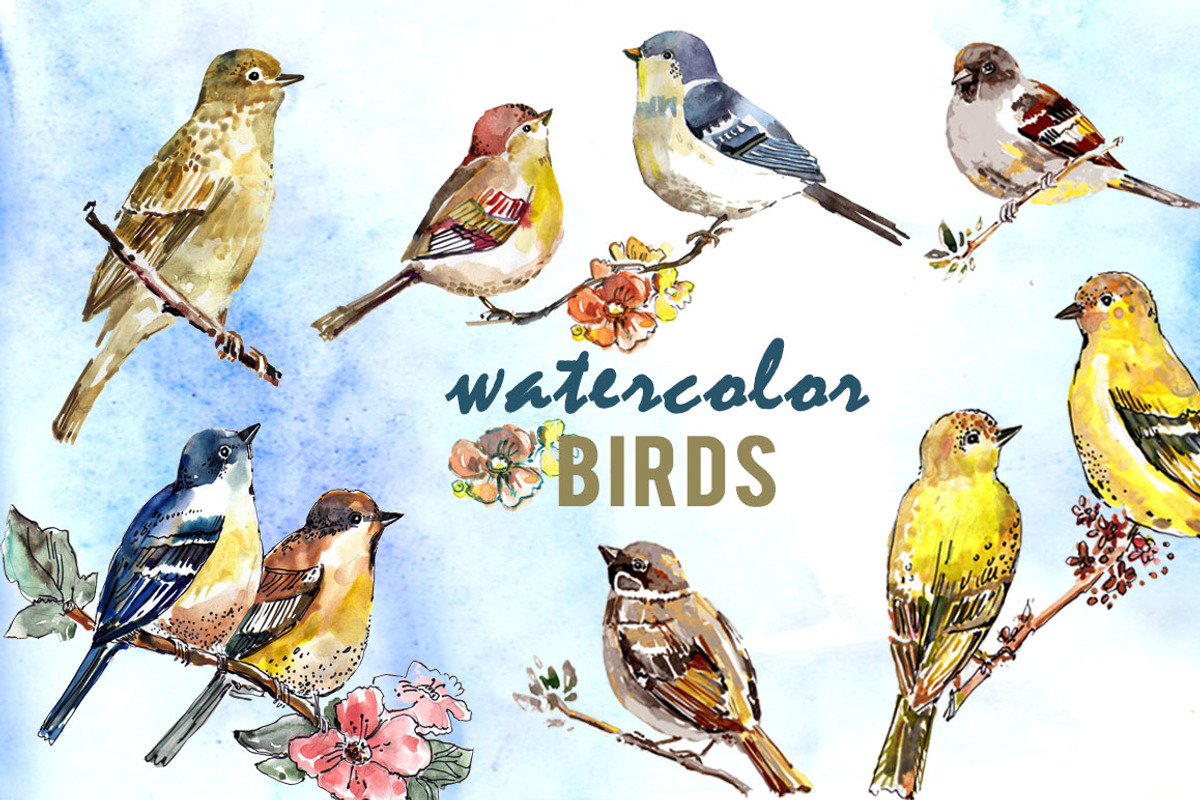 Birds on a branch in watercolor, an Animal Illustration by lidiya_zayac (Photo 1 of 3)
