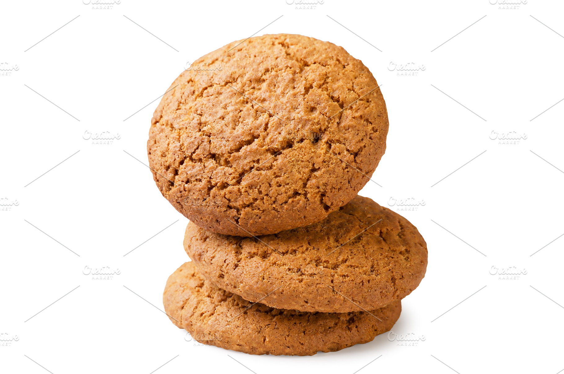 Three oatmeal cookies close-up on a, a Food & Drink Photo by innakreativ